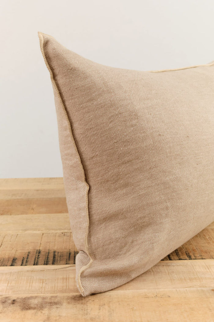 Maison De Vacances Home Pillows 16" X 24" Crumpled Washed Linen Vice Versa Cushion in Taupe Taupe/Ciment / 16" X 24"