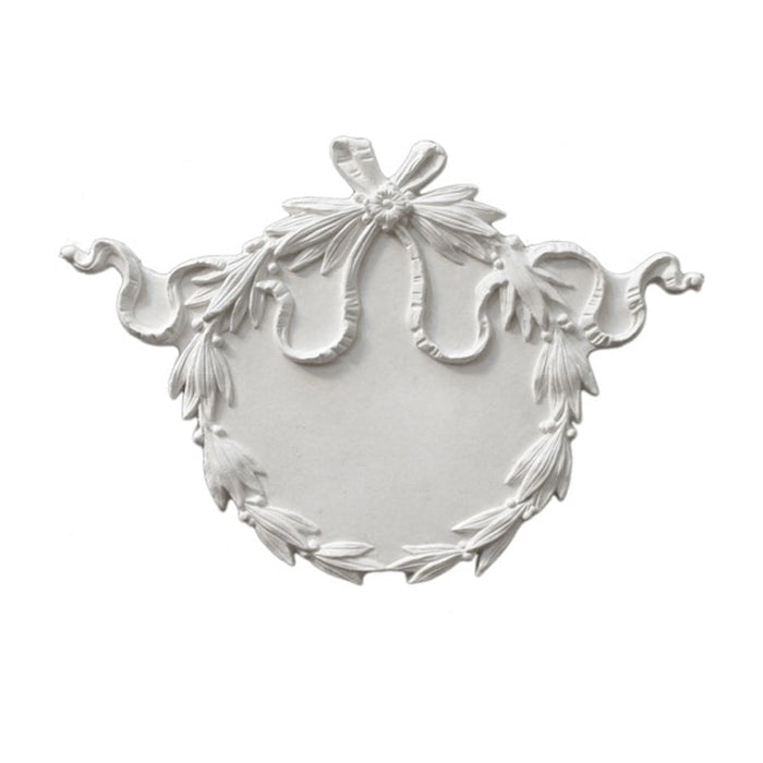 Easy to Install - 17" (W) x 11-1/2" (H) x 3/4" (Relief) - Empire Style Wreath Cartouche Applique - [Plaster Material] from Brockwell Incorporated