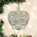 2026 heart glass ornament in silver with mistletoe pattern