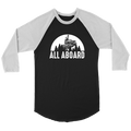 All Aboard Train Locomotive, 3/4 Raglan Sleeve Unisex Shirt, Black, Shipping Included