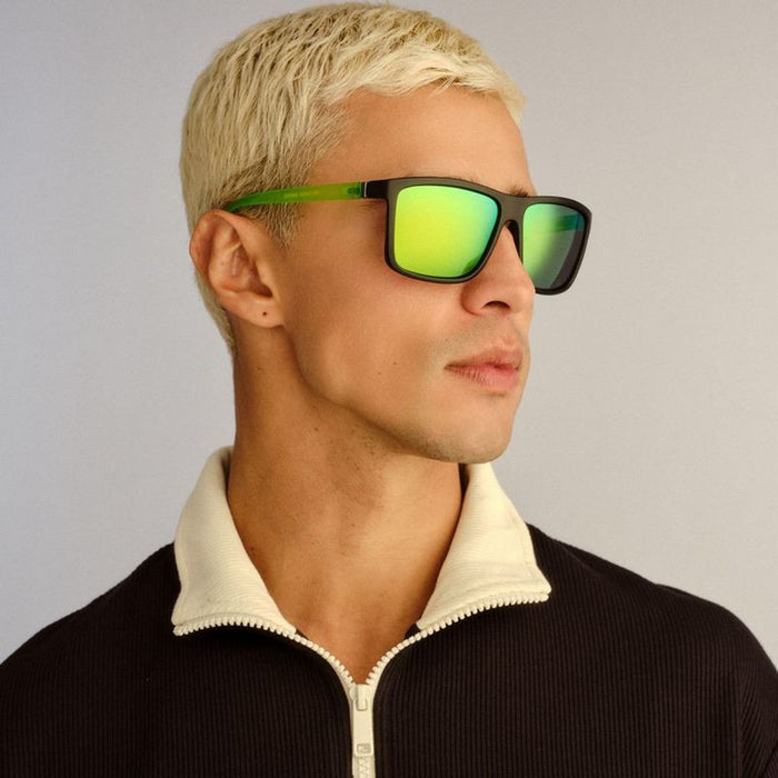 Arltunga, Matte Black and Neon Green/Green Mirror Polarised Lenses