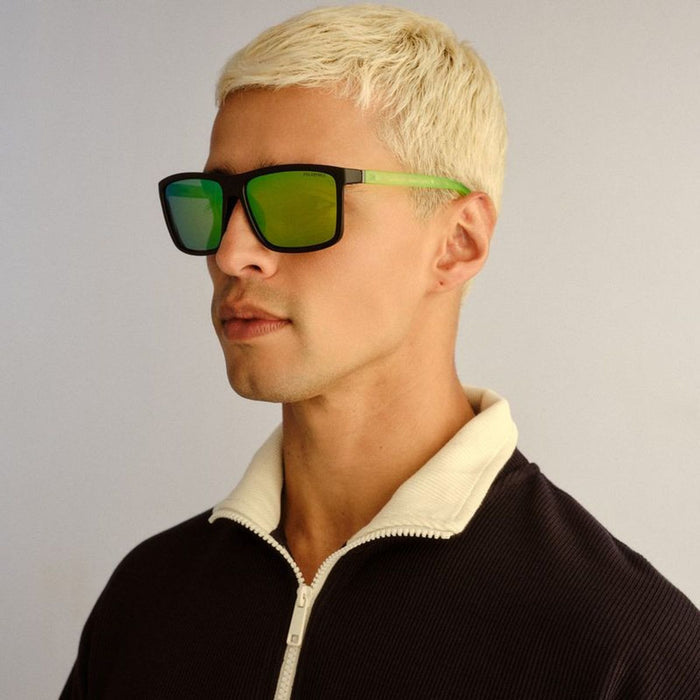 Arltunga, Matte Black and Neon Green/Green Mirror Polarised Lenses