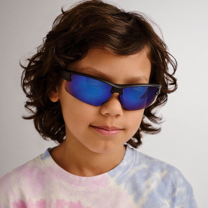 Armadillo - Kids, Matte Black and Blue/Blue Mirror Lenses