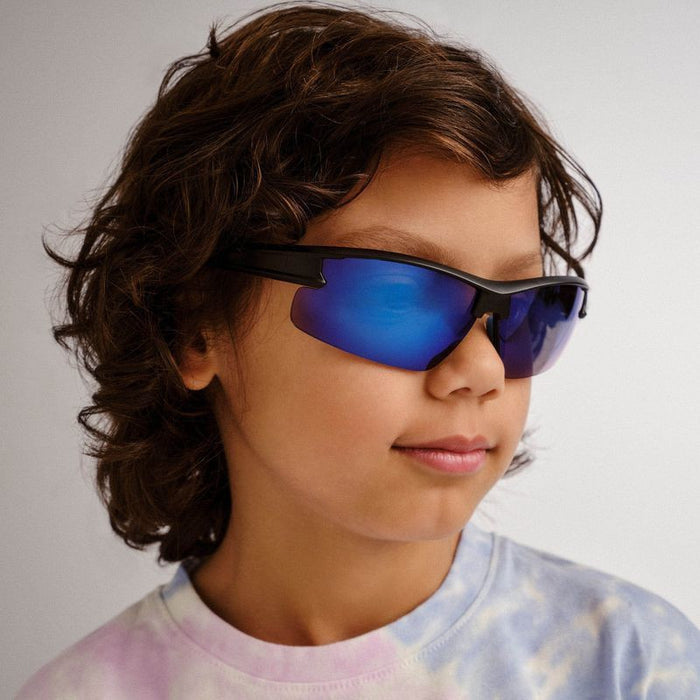 Armadillo - Kids, Matte Black and Blue/Blue Mirror Lenses
