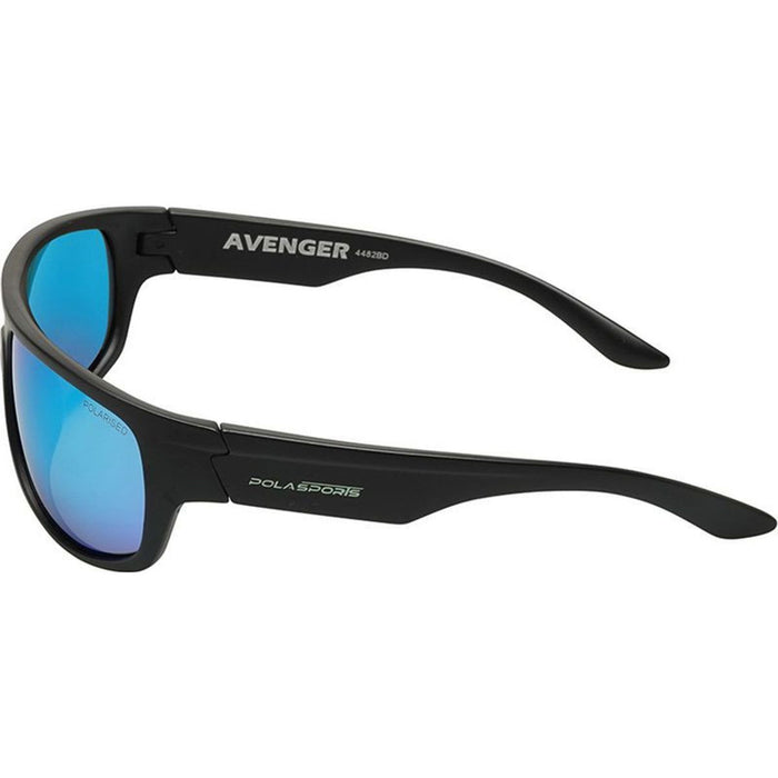 Avenger, Matte Black/Blue Mirror Polarised Lenses