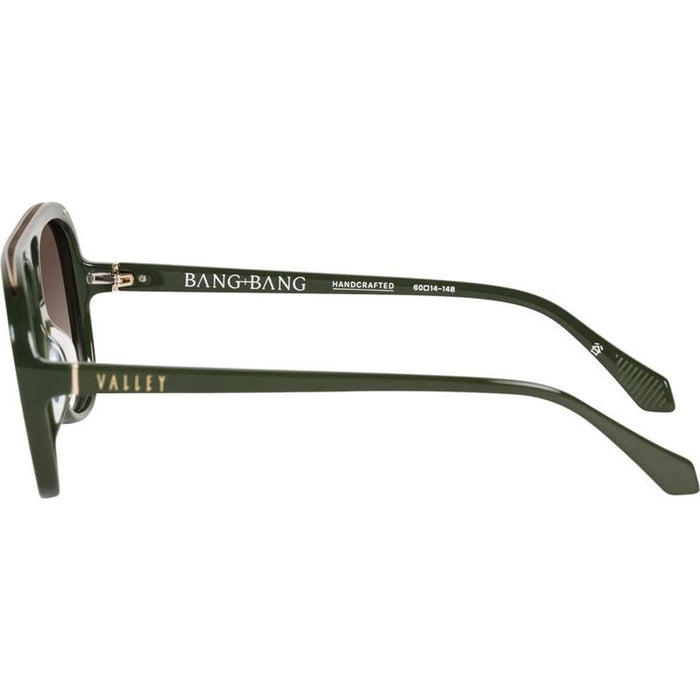Bang Bang, Army Green with Gold Metal Trim/Brown Gradient Lenses