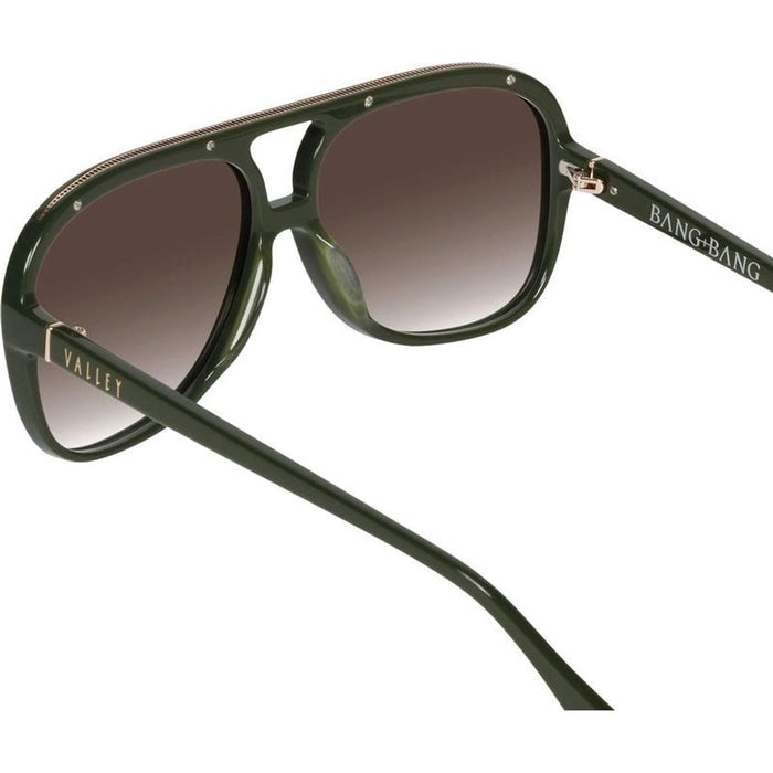 Bang Bang, Army Green with Gold Metal Trim/Brown Gradient Lenses