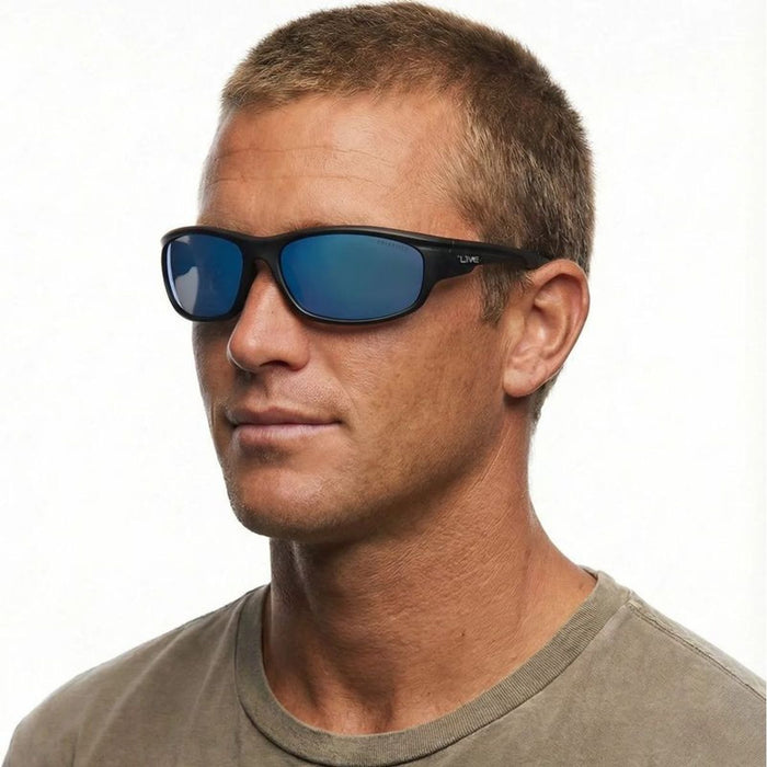 Bream, Matte Black/Blue Mirror Polarised Lenses