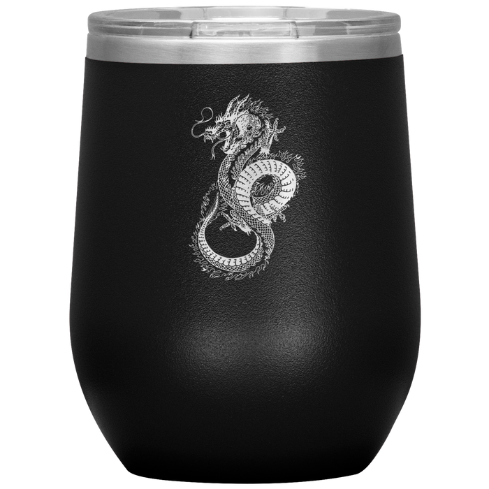 Chinese Art Dragon 12oz Insulated Wine Tumbler, Laser Etched, Multi Colors, Shipping Included