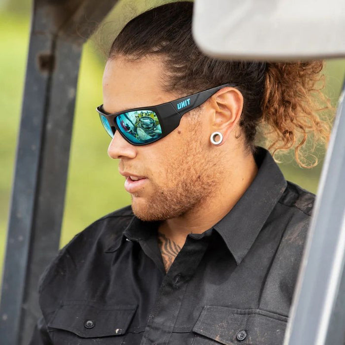 Combat Safety, Black/Blue Mirror Lenses