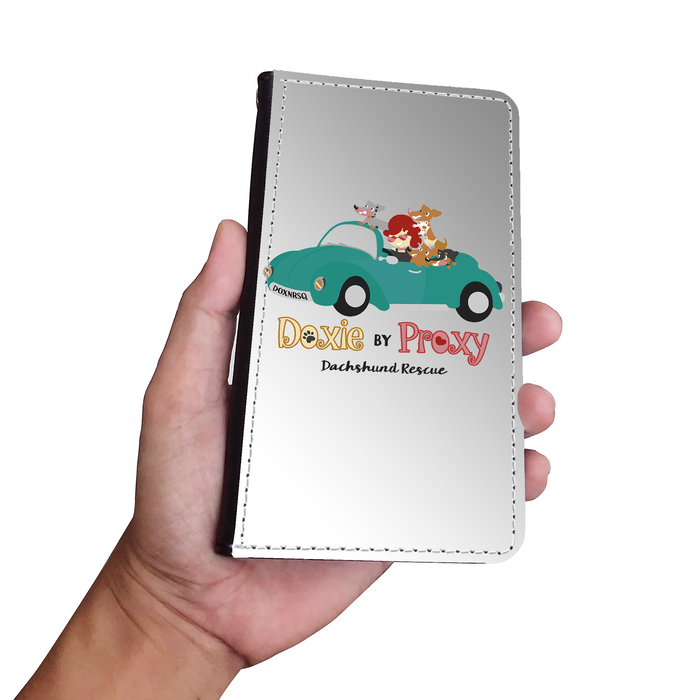 Doxie By Proxy Logo Vegan Leather Wallet Phone Case with Wrist Strap, Shipping Included