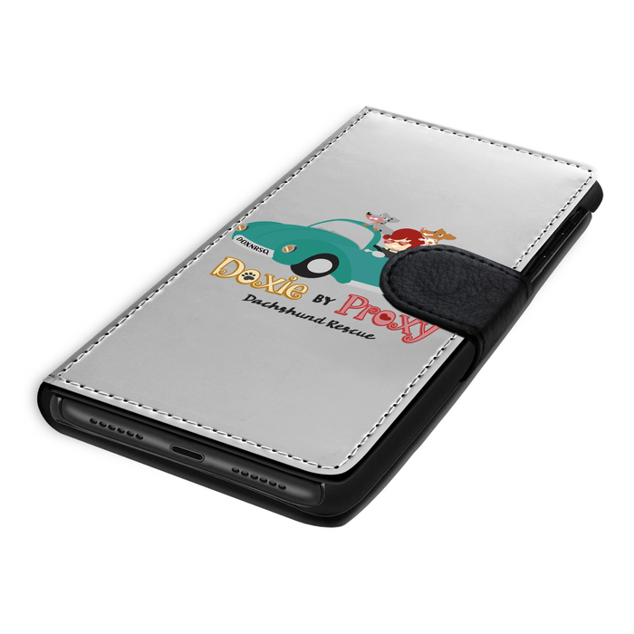 Doxie By Proxy Logo Vegan Leather Wallet Phone Case with Wrist Strap, Shipping Included