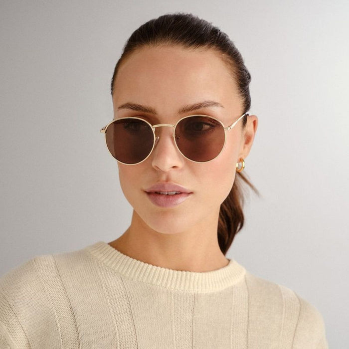 Enviro Round Metal, Gold and Dark Tort/Brown Polarised Lenses