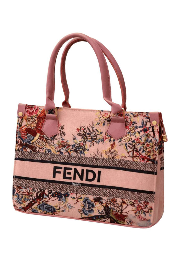 Fendi Roma Floral Embroidery Canvas Tote Bag - Blush Pink - Nishat Creative Store