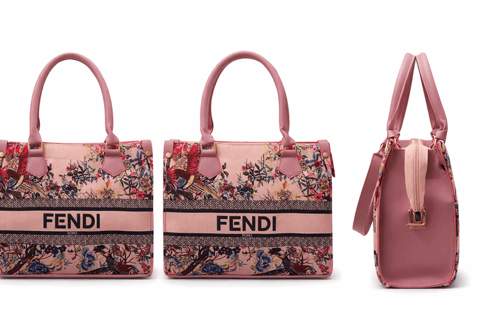 Fendi Roma Floral Embroidery Canvas Tote Bag - Blush Pink - Nishat Creative Store