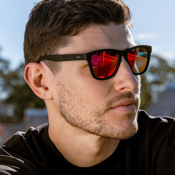Gritty, Rubber Black/Red Mirror Polarised Lenses