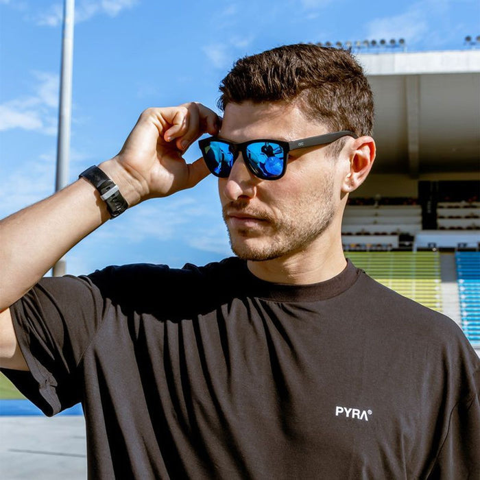 Gritty, Rubber Black/Blue Mirror Polarised Lenses