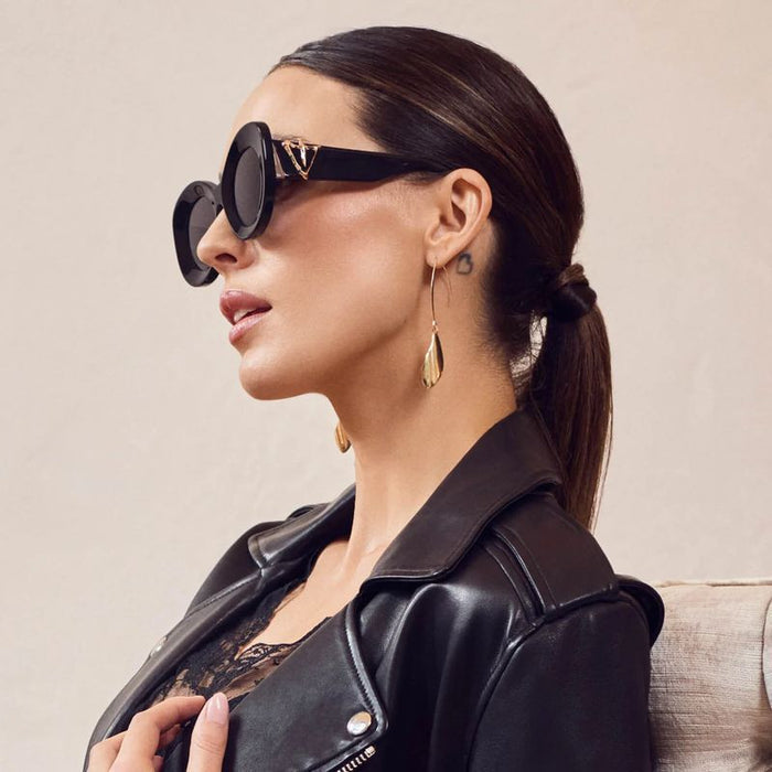 Hollywood, Gloss Black with Gold Metal/Black Lenses