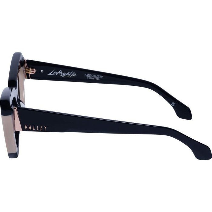 Lafayette, Gloss Black Light Tan Splice with Rose Gold Metal/Black Lenses