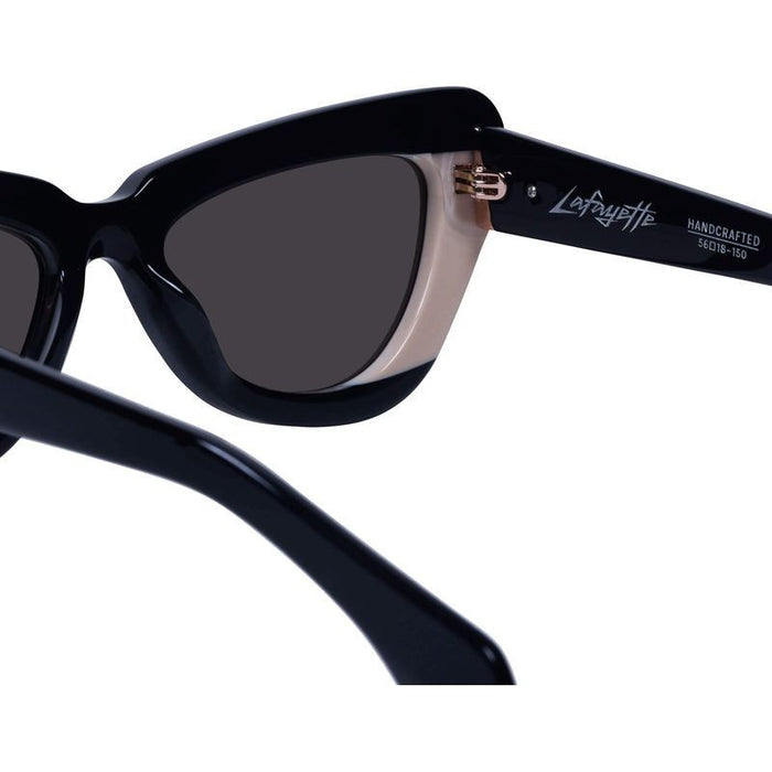 Lafayette, Gloss Black Light Tan Splice with Rose Gold Metal/Black Lenses