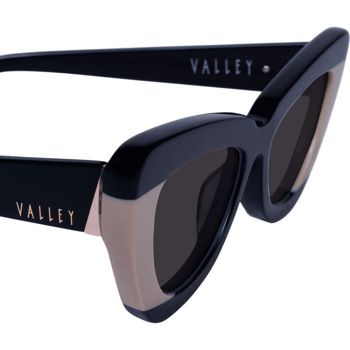 Lafayette, Gloss Black Light Tan Splice with Rose Gold Metal/Black Lenses