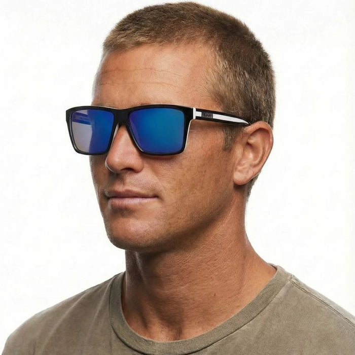 Laguna, Matte Black White/Blue Mirror Polarised Lenses