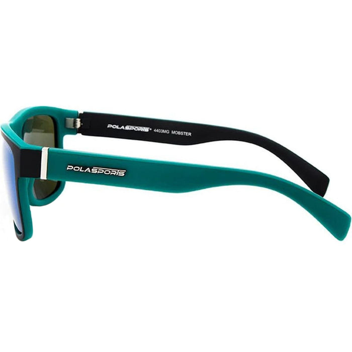 Mobster, Matte Black and Teal/Green Mirror Polarised Lenses