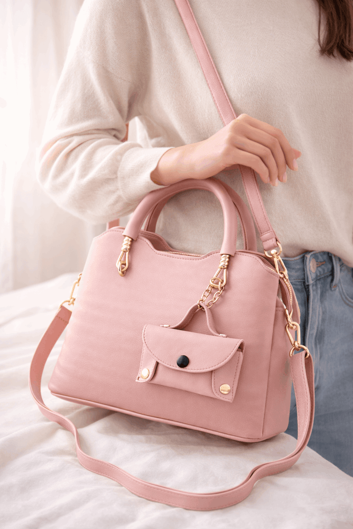 Modern Pink Satchel with Detachable Mini Pouch - Nishat Creative Store