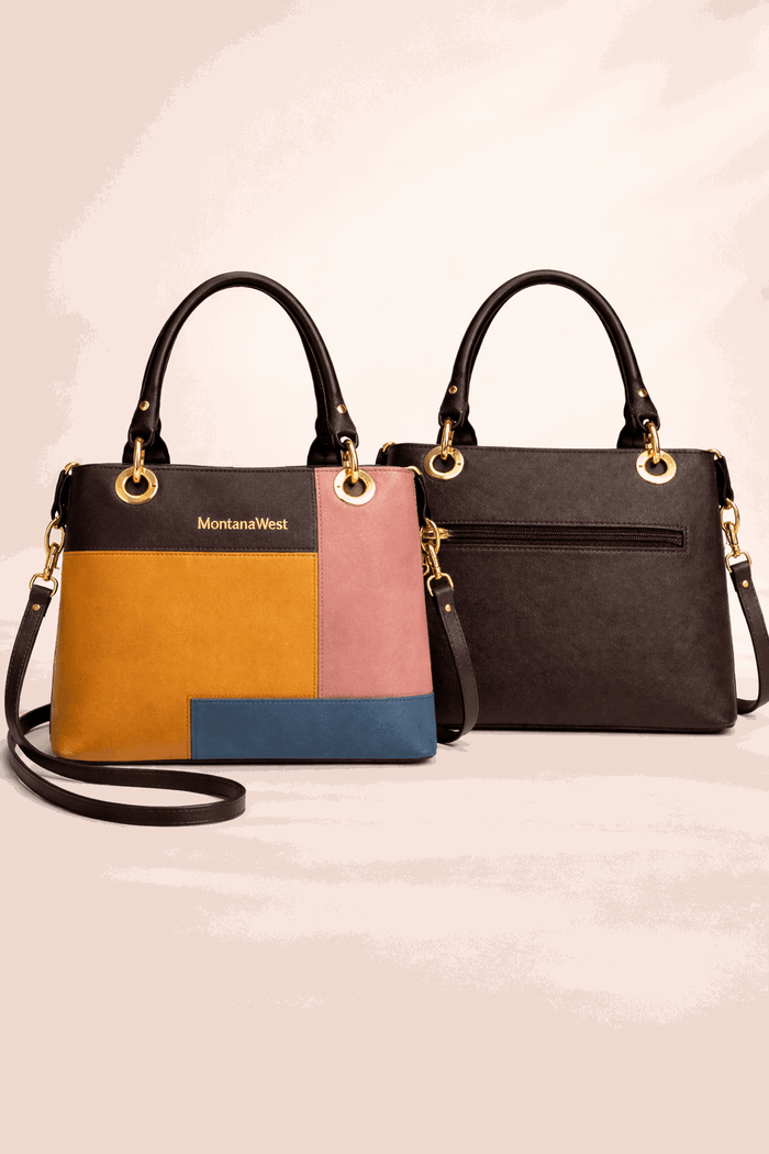 Montana West Vegan Leather Multi-Tone Handbag Brown - Nishat Creative Store