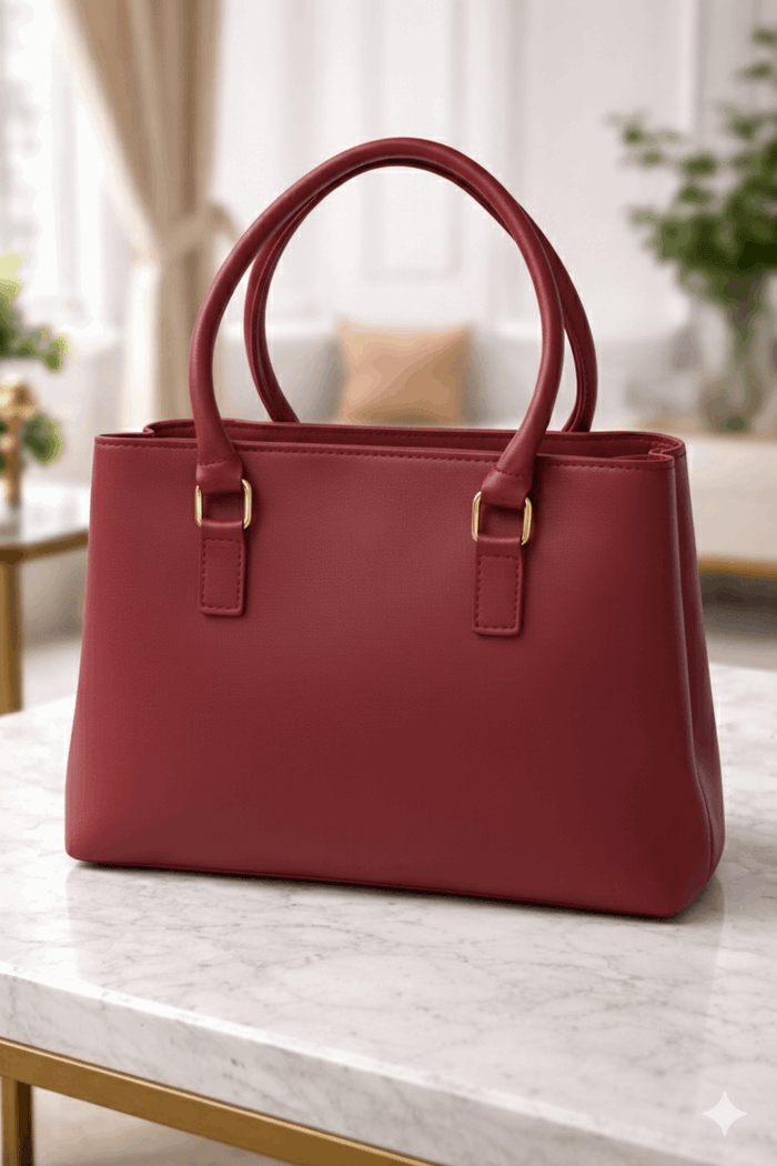 Jimmy Choo Pleated Leather Handbag with Gold-Tone Accents Maroon - Nishat Creative Store