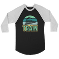 Retro Train (Aqua) 3/4 Raglan Sleeve Unisex Shirt, Black, Shipping Included