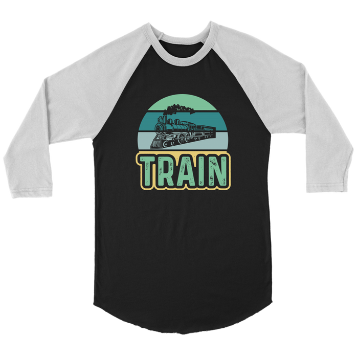 Retro Train (Aqua) 3/4 Raglan Sleeve Unisex Shirt, Black, Shipping Included