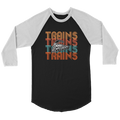 Retro Trains Text and Drawing 3/4 Raglan Sleeve Unisex Shirt, Black, Shipping Included