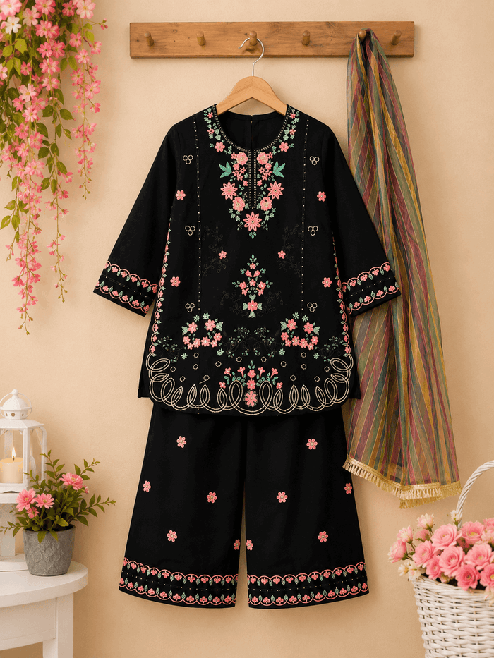 Rosy Black Embroidered Fancy Suit - Nishat Creative Store