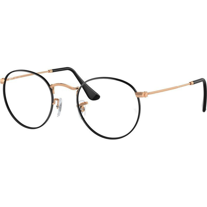 Round Metal RX3447V, Black on Rose Gold/Clear Lenses 53 Eye Size
